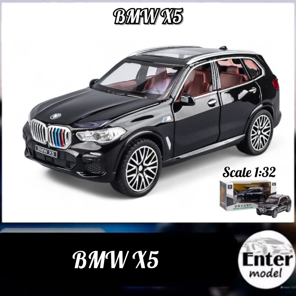 โมเดลรถ BMW X5 เหล็กอัลลอย มีเสียงมีไฟ สเกล 1/32 ยาว 16cm