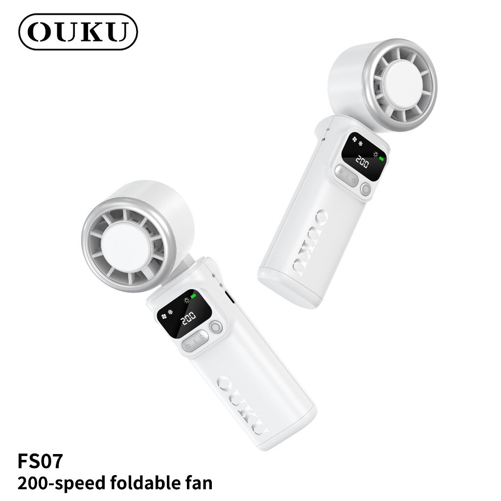 พัดลมพกพา OUKU FS07 มีจอ LED ลมแรง ปรับได้ 5 ระดับ มีไฟฉายในตัว ขนาดเล็ก พับเก็บได้ ประหยัดพื้นที่ พ