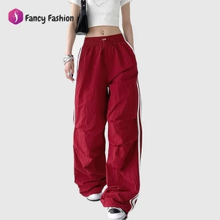 Fancy Fashion ✨ส่งไวจากไทย✨ กางเกงคาร์โก้สีดำ เอวสูง ทรงหลวม สไตล์อเมริกัน ผ้าร่มเบา สวมใส่สบาย