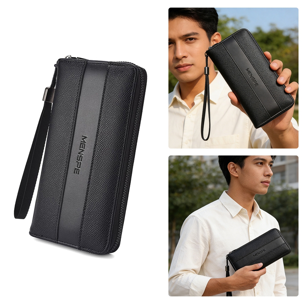 MENSPE กระเป๋าสตางค์ใบยาวผู้ชาย PU กระเป๋าสตางค์ยาวกระเป๋าสตางค์อเนกประสงค์กระเป๋าความจุขนาดใหญ่
