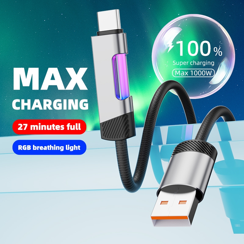 สายชาร์จ USB Type-C to Type-C 100W ชาร์จเร็ว 6A PD สาย RGB ไฟสวย ทนทาน ใช้ได้กับมือถือ/แท็บเล็ต 1M/2M