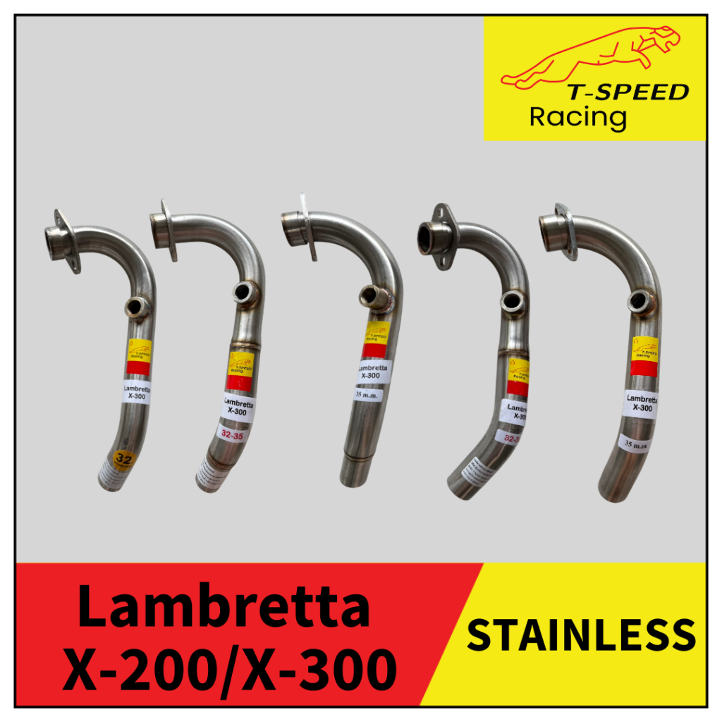 [ฟรีประเก็นปากท่อ] คอท่อ Lambretta X-300 Year 2023 และ X-200 Year 2024 สแตนเลส 304 Size 32/ 32-35/ 3