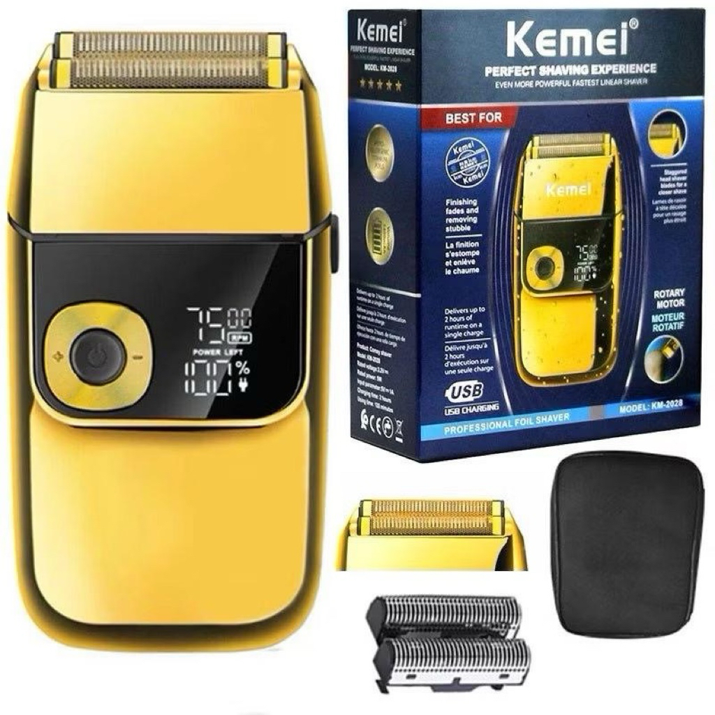 Kemei KM-2028 เครื่องโกนหนวดไฟฟ้าฟอยล์ LED กันน้ํา สำหรับผู้ชาย KM-2028