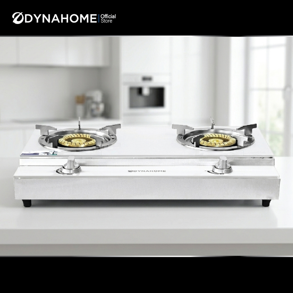 DYNAHOME เตาแก๊สหน้ากระจกนิรภัย 2 หัวเตาทองเหลืองแบบตั้งโต๊ะ รุ่น DH-SG298 รับประกันวาล์ว เปิด - ปิด 5 ปี