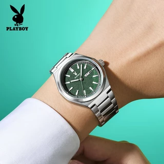 PLAYBOY ผู้ชาย นาฬิกา watch 100% ของแท้ แฟชั่น เทรนด์ สีเขียว หน้าปัดที่มีพื้นผิว 3110