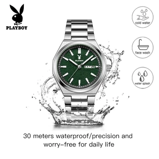 PLAYBOY ผู้ชาย นาฬิกา watch 100% ของแท้ แฟชั่น เทรนด์ สีเขียว หน้าปัดที่มีพื้นผิว 3110