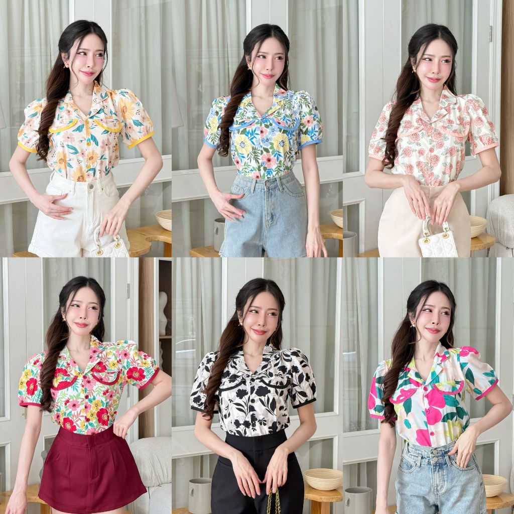 [S-XXL] เสื้อคอปกเบเซอร์แขนสั้นแต่งเป๋าหน้า