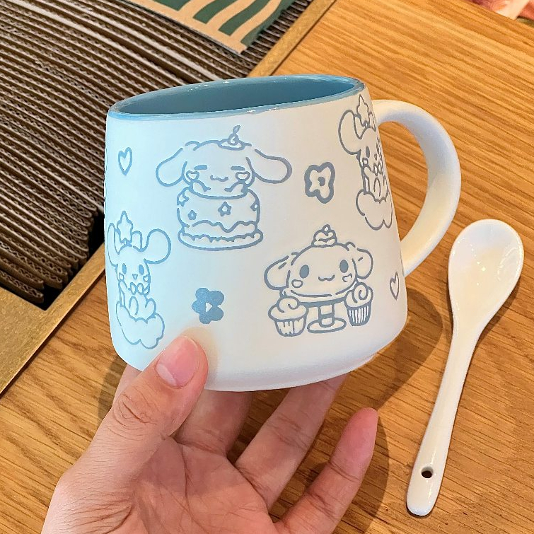 แก้วมัคเซรามิก  น่ารัก 350ml ☕ มาพร้อมช้อน ดีไซน์สวย สำหรับกาแฟ นม และอาหารเช้า