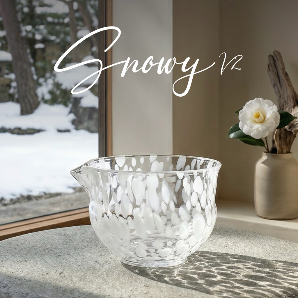 Snowy matcha handmade bowl, ชามแก้วมัทฉะ Snowy chawan