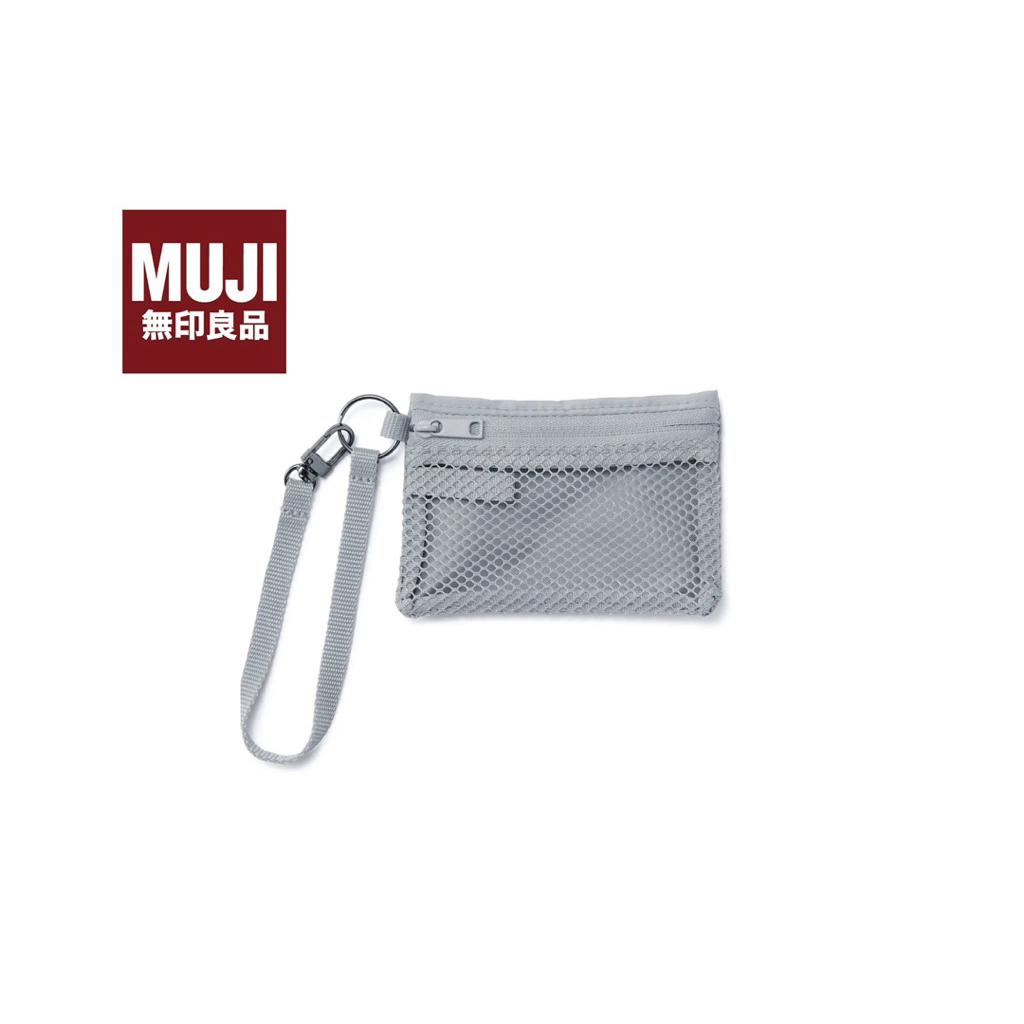 MUJI กระเป๋าใส่เหรียญ / กระเป๋าสตางค์ซิปใบเล็ก สีเทา สายยาว สไตล์ sport มีห่วงคล้องกุญแจด้านใน มือสอ