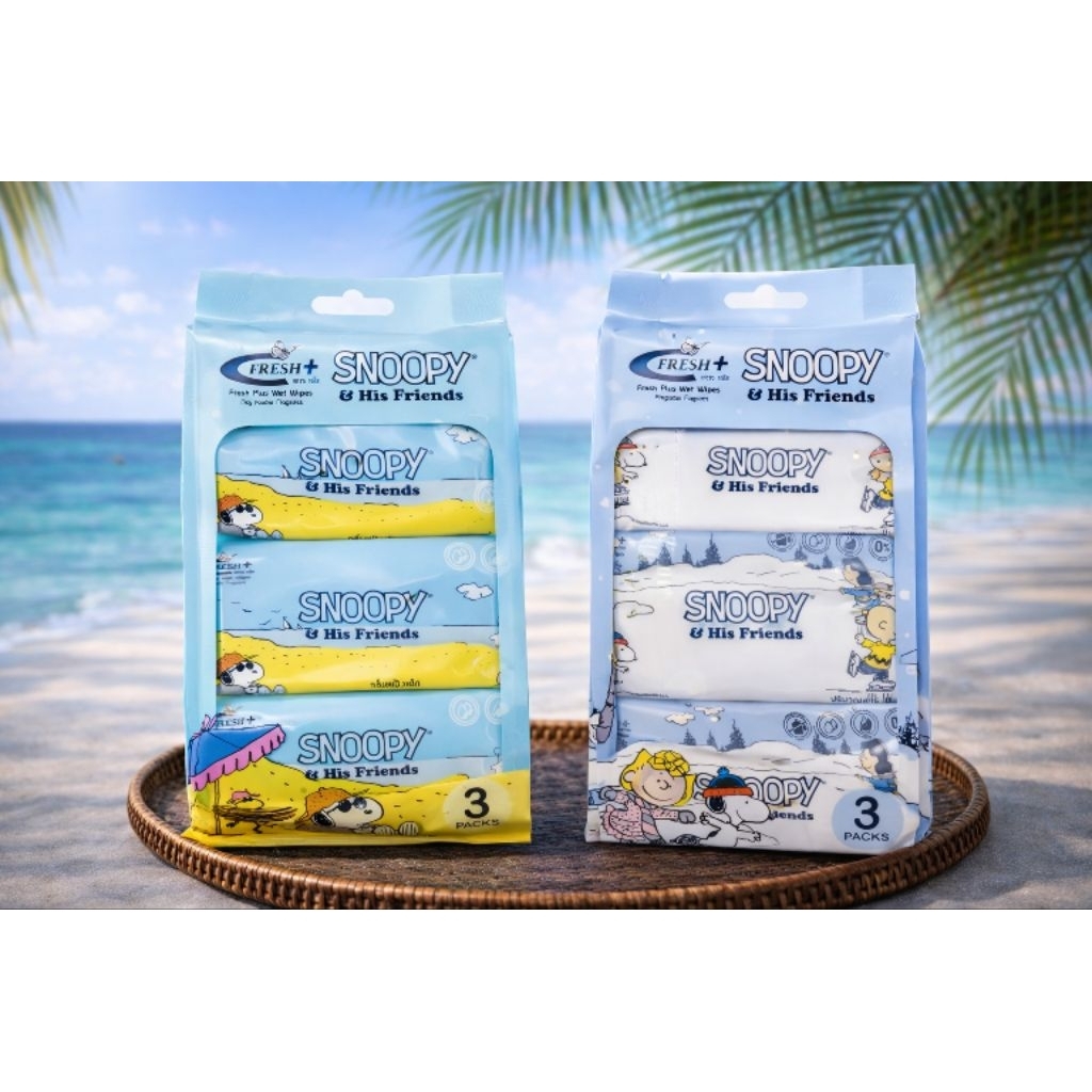 🧻 Fresh+ Snoopy & His Friends Wet Wipes (3 Packs) 🌼