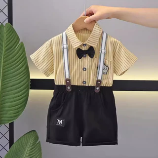 Babyonline(Y518)2K6 (ส่งด่วน1วัน)ชุดเอี๊ยมเสื้อแขนสั้นกางเกงขาสั้น สำหรับเด็กผู้ชายระบายอากาศได้ดี