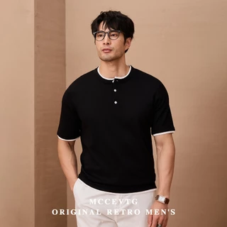 เสื้อแขนสั้นคอเฮนรี เลเยอร์สองชั้นผู้ชาย ทรงฟิตกระชับดูผอม ผ้าแห้งเร็ว ระบายอากาศดี