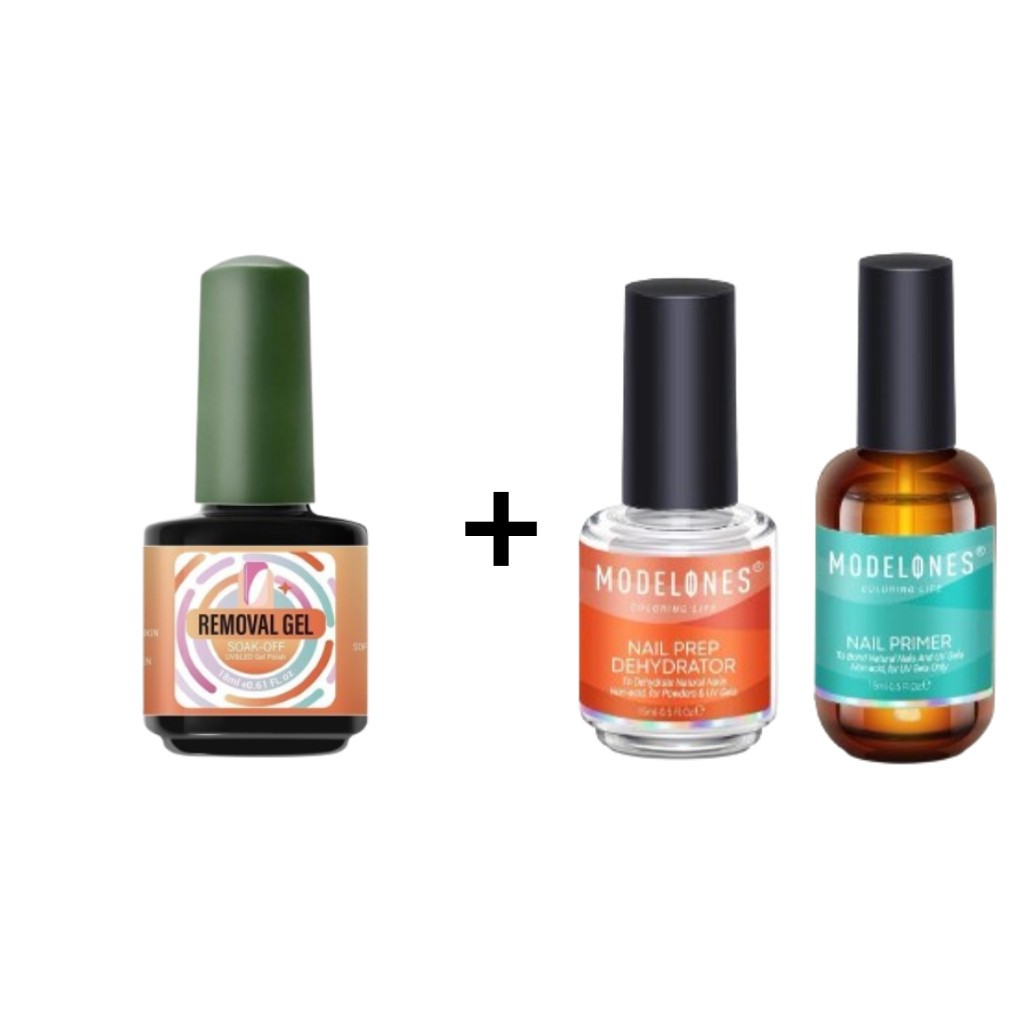 Modelones น้ำยาถอดสีเจล 18ml พร้อมไพรเมอร์และน้ำยาไล่ความชื้น เซ็ตเตรียมเล็บ