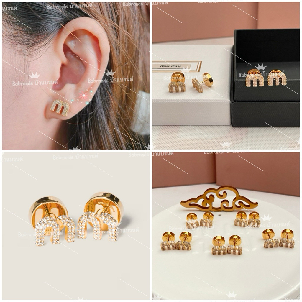 🔥พร้อมส่ง🔥#อุปกรณ์ครบ💠New Miu Miu Metal earrings with Cystals✨สวยมากกก