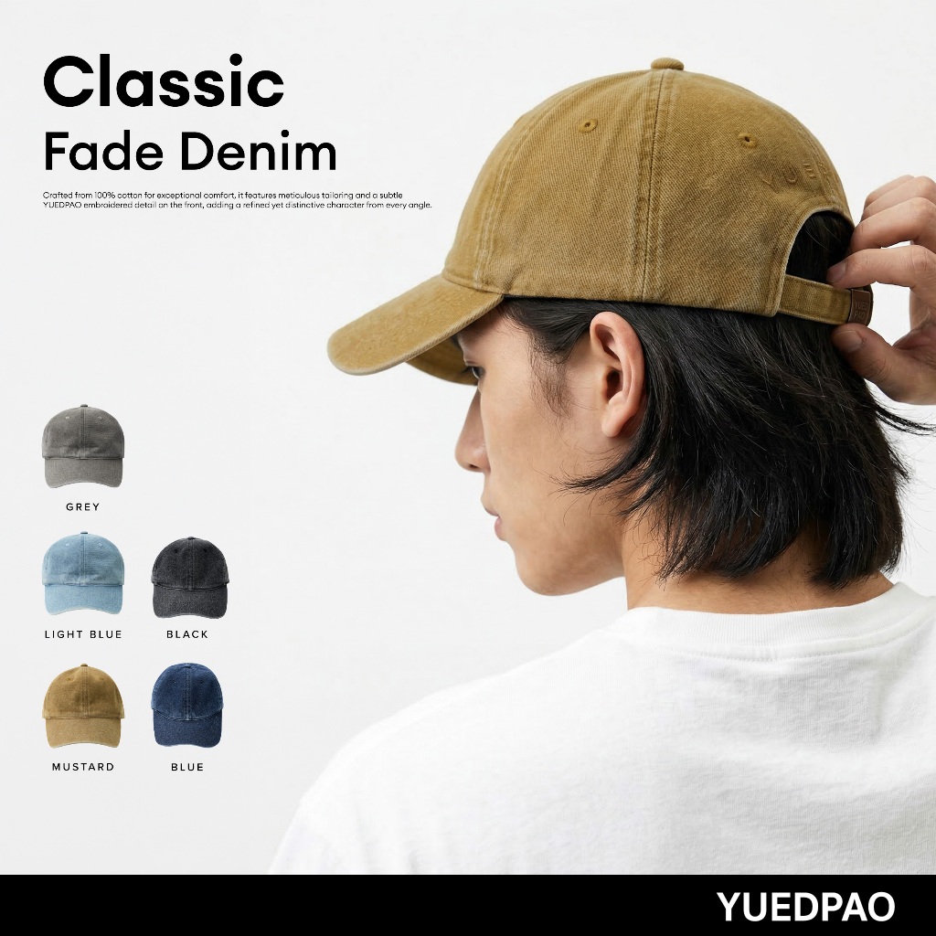 Yuedpao Cap Hat Classic Fade Denim Collection หมวกยืดเปล่า ผ้าเดนิมฟอก ดีไซน์มินิมอล
