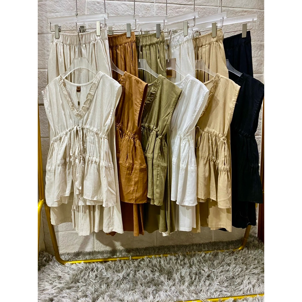 T93100เสื้อแขนกุด/กางเกงขายาวผ้าลินิน