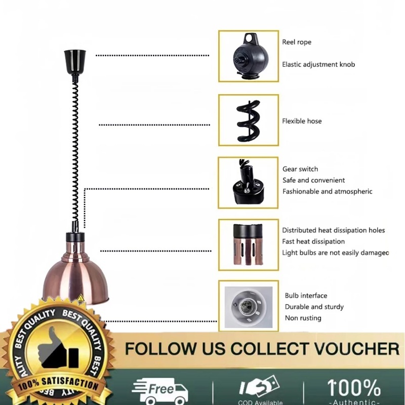 Stainless steel ยืดไสลด์ ไฟส่องอาหา ห้องรับประทานอาหาร heat lamp สแตนเลส ไฟอุ่นอาหาร  อาหาร ฮิตเตอร์ อุ่นอาหาร โคมไฟ new ราคา ถูกที่สุด ดีลบีเคเค แกลเลอรีภาพที่ 9