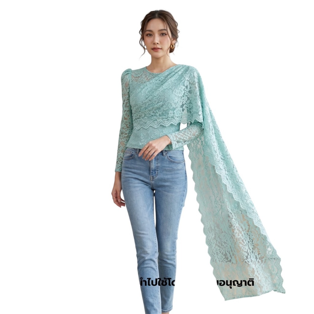 เสื้อลูกไม้สไบสำเร็จอัดกาว สวยหรูดูแพง สวมใส่ง่ายทุกโอกาส