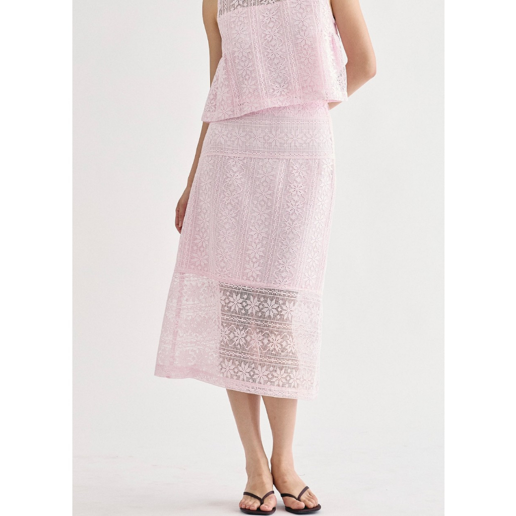 (new spring 26) ( พร้อมส่ง ) Perana กระโปรงลูกไม้ Linda Skirt (สีชมพู Powder Pink)
