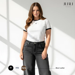 JUBUFASHION เสื้อยืดคอกลมทูโทน เสื้อสาวอวบ T-Shirt ผ้ายูนิโคล ไซส์L/XL อก35-44นิ้ว ส่งด่วน#606