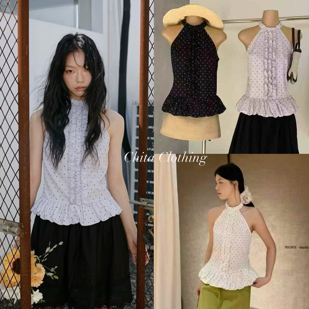 📍พร้อมส่ง📍8645 เสื้อแขนกุด ลาย polka dot งานซิปหลัง ทรงบอลลูน เนื้อผ้าดี ทรงสวย TAG:WG.WE 🇰🇷