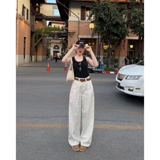 COTTON PANTS กางเกงขากระบอกลายริ้วผ้าคอตตอน