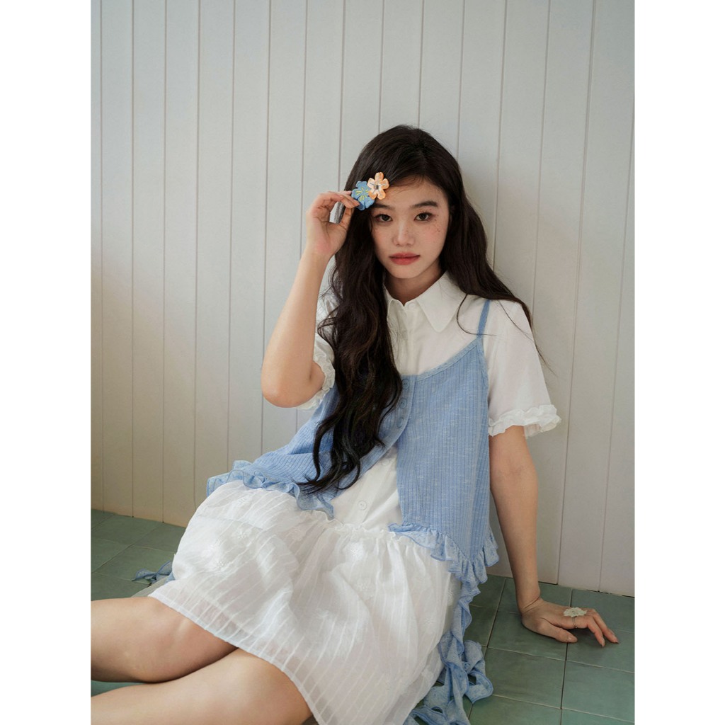[พร้อมส่ง/Preorder] KUOSE : Ruffle Trim Cami and Shirt Dress