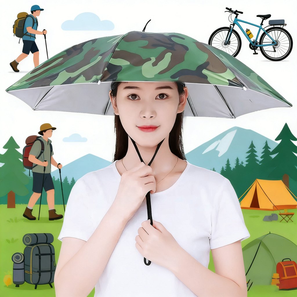 【หมวกร่ม กันฝน กันแดด】หมวกติดร่มพับได้ เก็บง่าย ทนทาน สำหรับกลางแจ้งเดินทาง