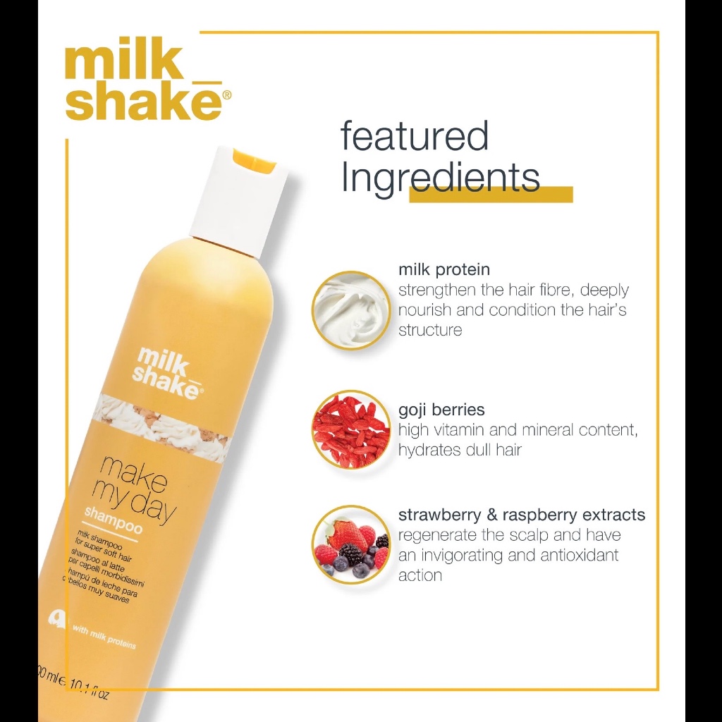 Milk Shake Make My Day Shampoo/Conditioner/Mask แชมพู/ครีมนวด เพื่อผมนุ่มลื่นเป็นพิเศษ โดยไม่ทำให้ผมลีบแบน ทุกสภาพเส้นผม