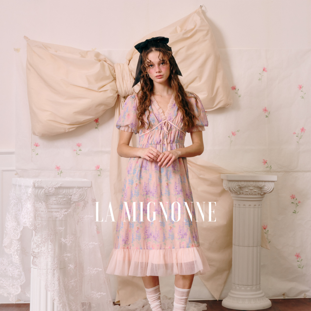 La Mignonne (XS-4XL) Leilany Maxi Dress เดรสใส่ออกงาน ใส่เที่ยว เดรสยาวผ้าชีฟองดีเทลปักดอกไม้ แขนตุ๊