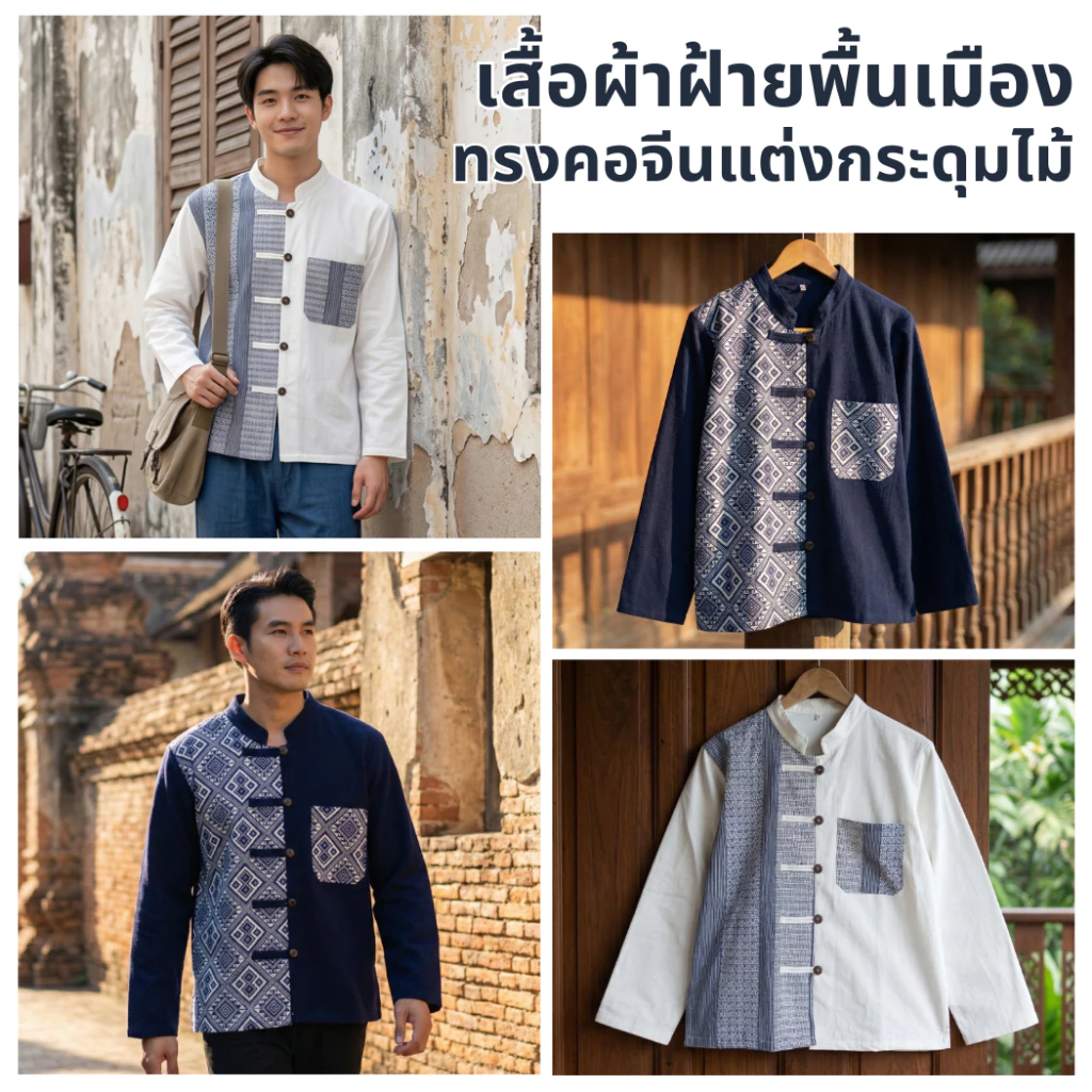 เสื้อผ้าฝ้ายพื้นเมือง รุ่นทูโทน แขนยาว
