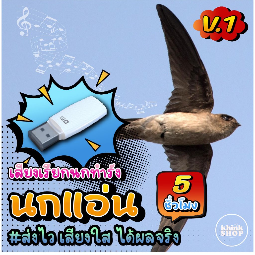เสียงนกแอ่น V.1 เสียงนอกใช้ล่อนกเข้ารัง แฟลชไดรฟ์ เมม ไม่มีโฆษณาแทรก มีเก็บเงินปลายทาง