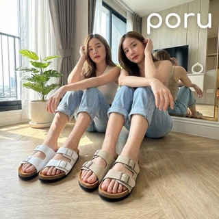 [ส่งฟรี]Poru รองเท้าแตะวินเทจ 2 ตอน หนังนุ่มใส่สบาย ปรับระดับได้ รองเท้าแตะไบเก้นแฟชั่น