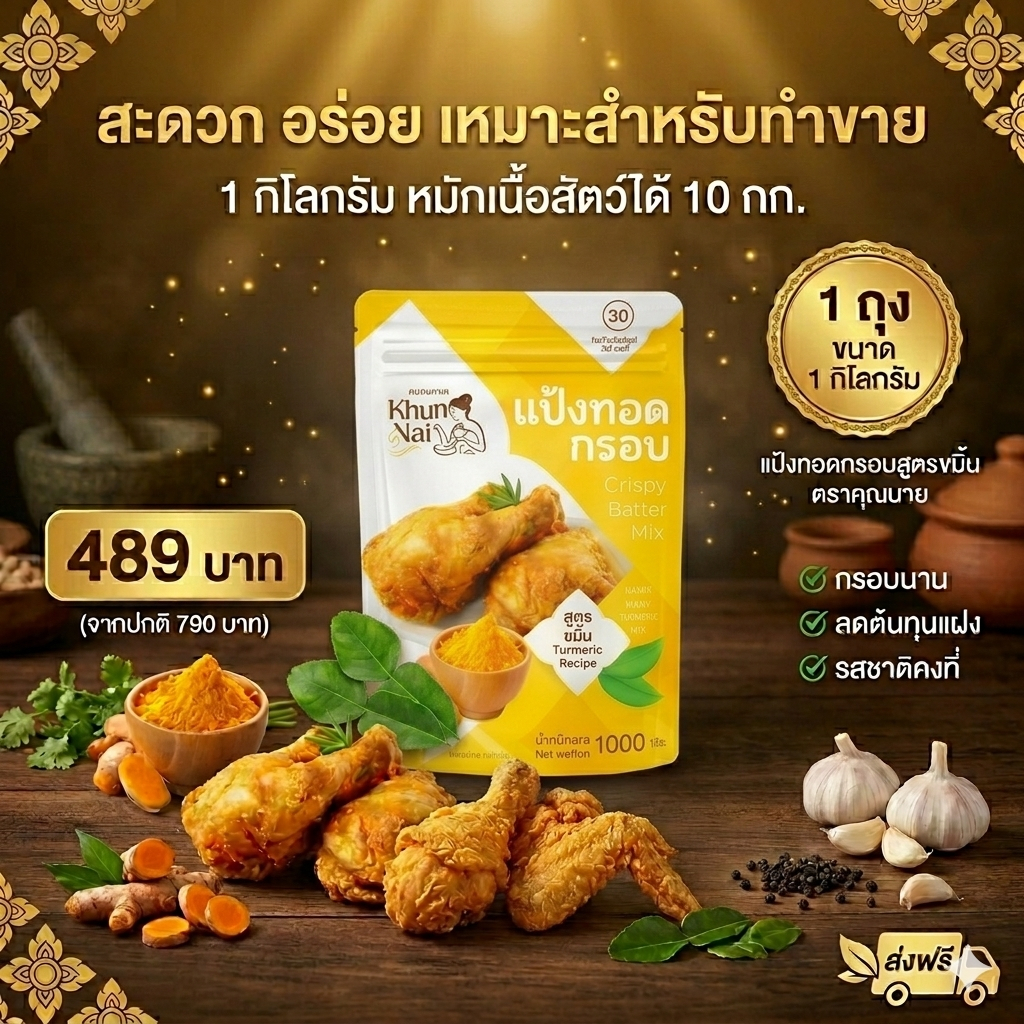 [ 1 กก. ] ผงหมักไก่ สูตรขมิ้น ปรุงได้ทั้งเมนูทอด-ย่าง ขนาด 1000 กรัม/ซอง
