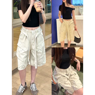 📍พร้อมส่ง📍🇰🇷FSY🇰🇷62005 Martin baggy shorts กางเกงเอวสูงทรงห้าส่วน ปิดเข่า แต่งกระเป๋าคาร์โก้ เนื้อผ้ายีนส์ฟอกสีเฟด