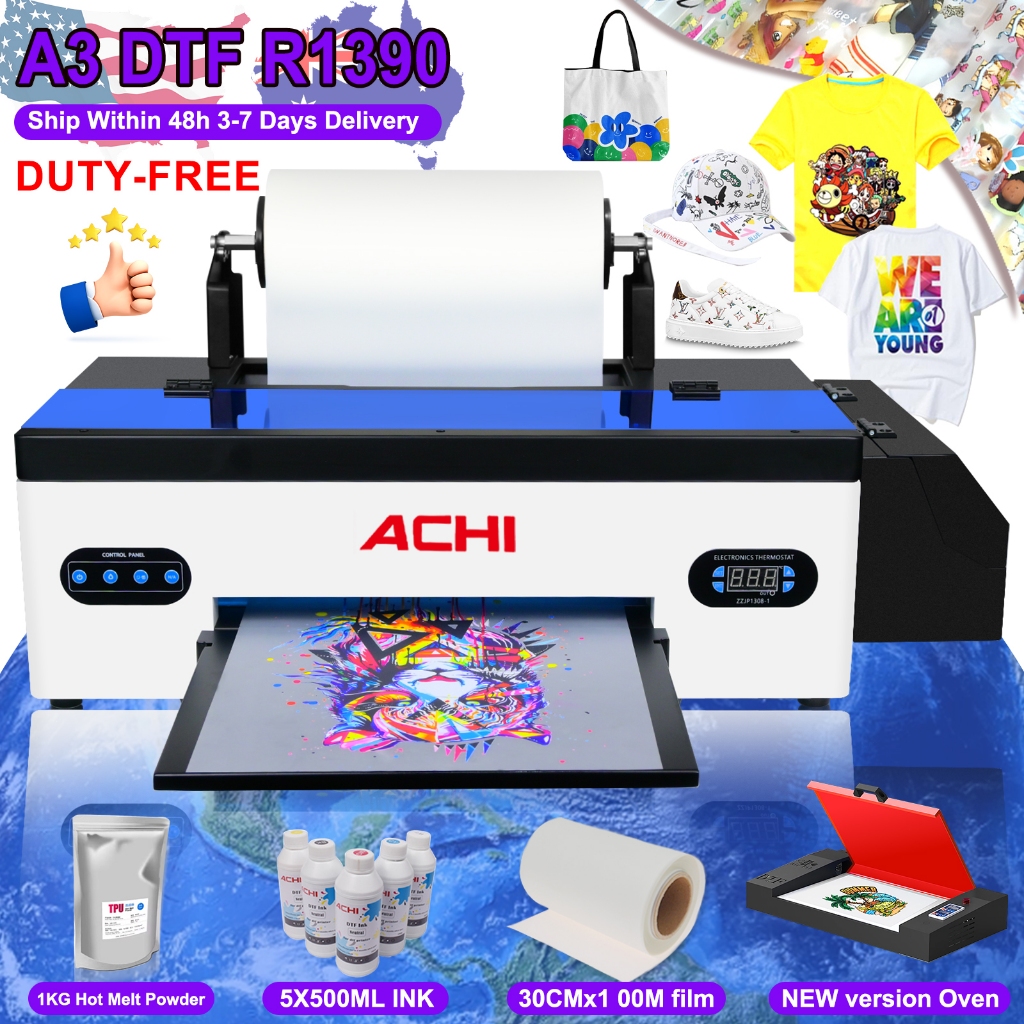 ACHI A3 DTF Printer R1390 A3 T-shirts Printier ROLL DTF Transfer Film Printer With DTF Oven For Fabr