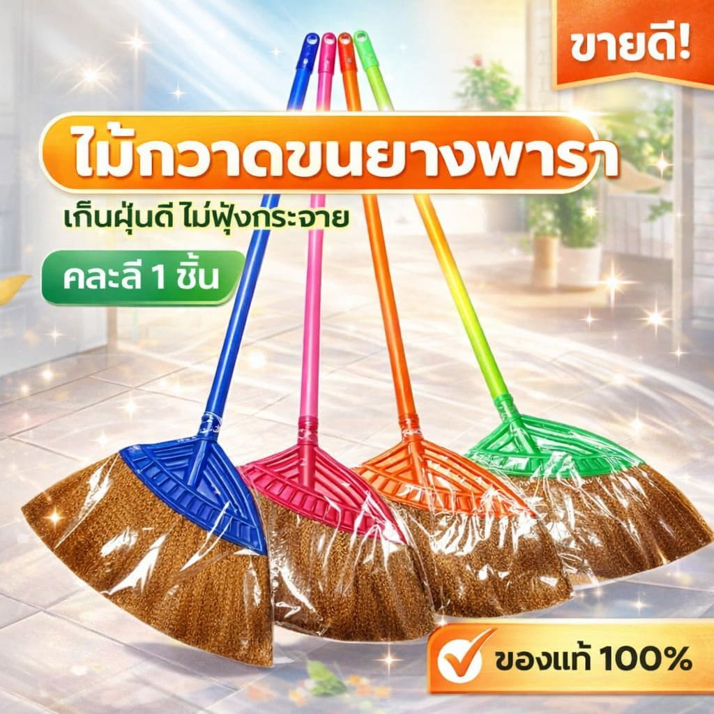 ไม้กวาดขนยางพารา เก็บฝุ่นดี ไม่ฟุ้งกระจาย ใช้ทนทาน สีสวย คุ้มค่า เหมาะทุกบ้าน 🧹✨(ซื้อ 2 อัน ถูกกว่า)