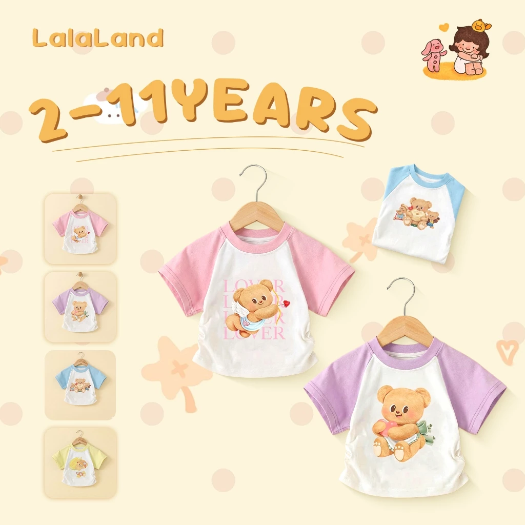 2-12 ปี เสื้อยืดเด็กผู้หญิง ลายการ์ตูนสุดน่ารัก คอกลม แขนสั้น แฟชั่นฤดูร้อน านุ่มใสสบายฯ