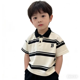 MC213 เสื้อโปโลเด็ก สีดำขาว สไตล์เกาหลี หล่อเท่ ใส่ออกงานได้