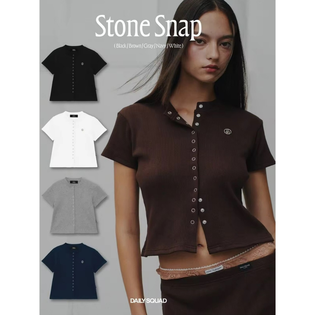 (used) เสื้อกระดุม สีน้ำตาล daily squad stone snap สี walnut size s