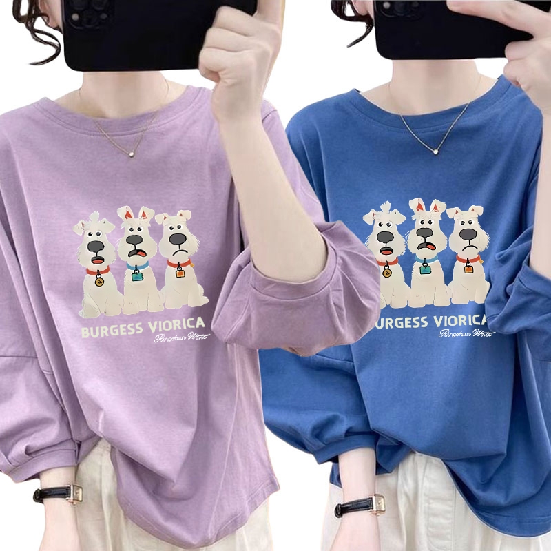 เสื้อแขนยาวผู้หญิงสไตล์เกาหลี oversize เสื้อผ้าสาวอวบน่ารักๆ เสื้อยืดลายการ์ตูนแฟชั่น สวยๆ แขนบอลลูน กําลังฮิตใหม่ล่าสุด – โปรปัง