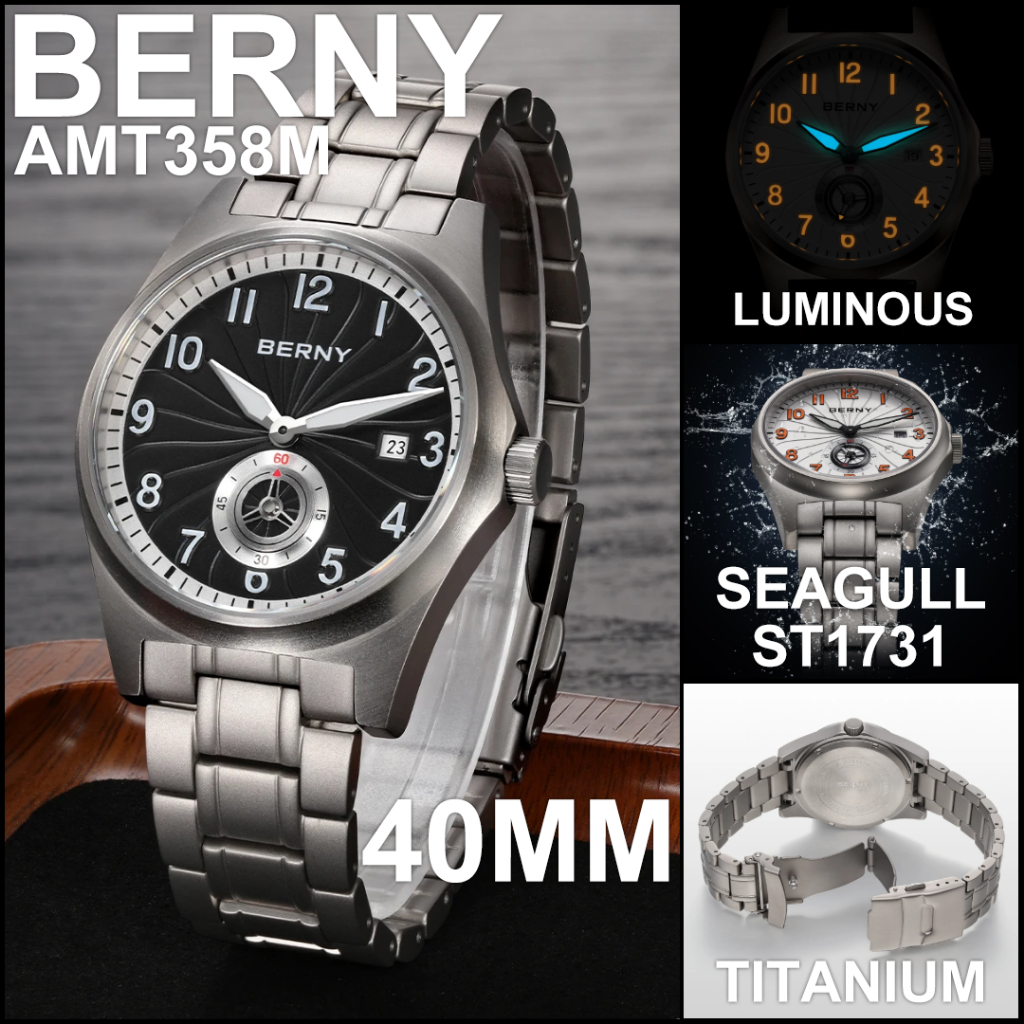 [Pre-order][ออโต้] BERNY AMT358M Titanium Pilot Watch 40MM Sapphire Seagull ST1731 นาฬิกานักบิน
