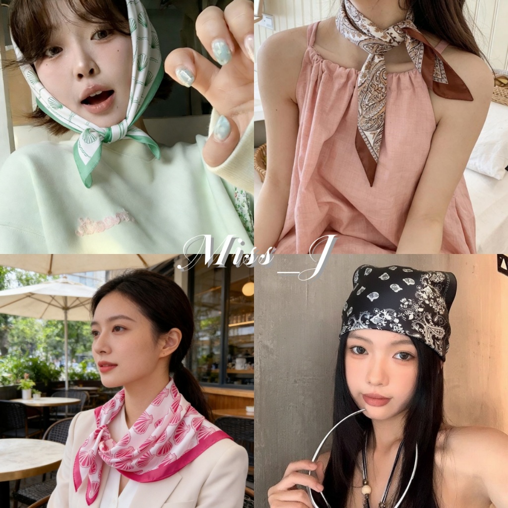 Miss_J พร้อมส่งจากกทม🎀ผ้าพันคอไหมพิมพ์ลายเม็ดมะม่วงหิมพานต์สไตล์วินเทจ คุณภาพพรีเมียม กันแดด ขนาด 70*70 ซม.