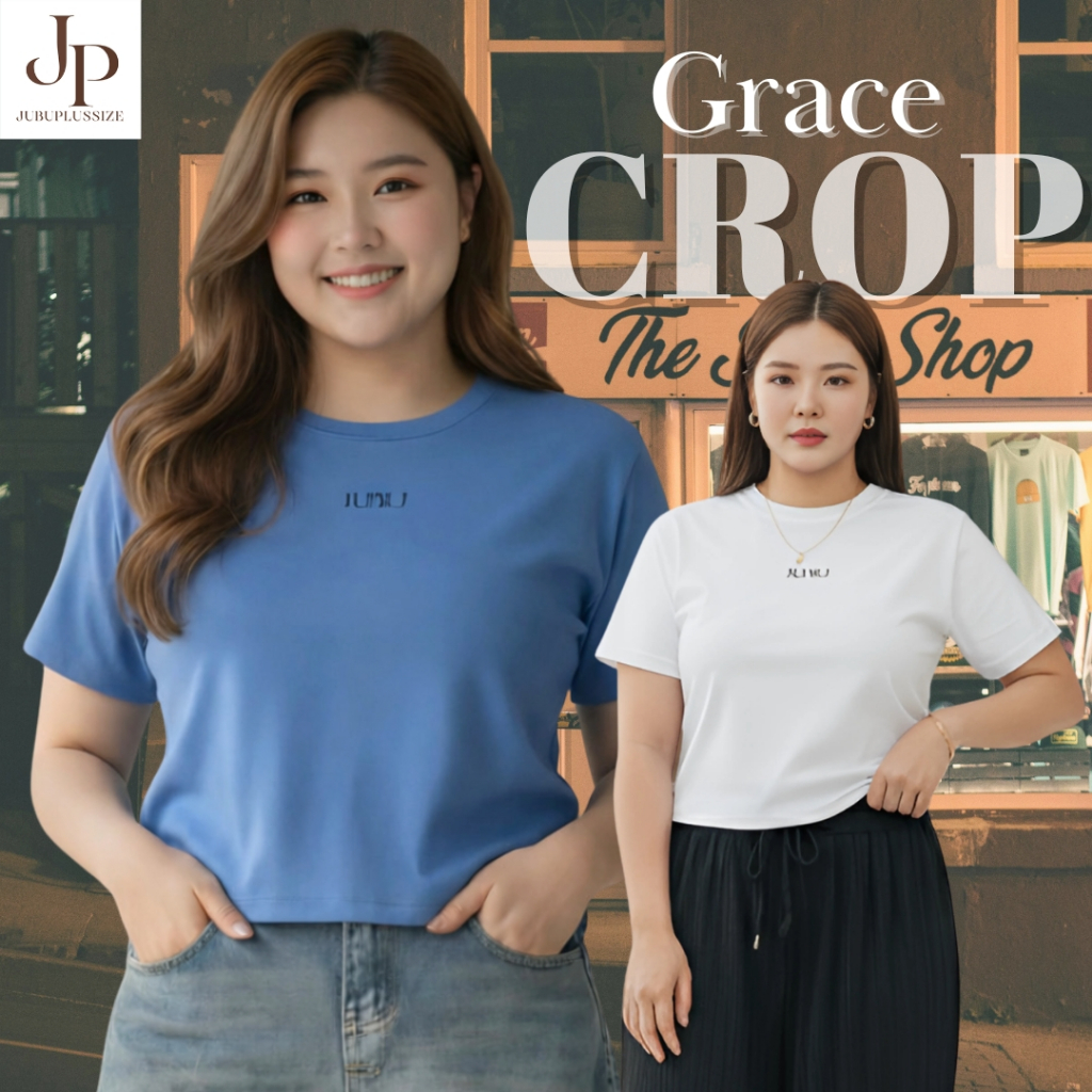 ส่งด่วน!🛵 เสื้อครอปสาวอวบ Baby Tee ปักjubu ผ้ายูนิโคล ทรงเบสิคไซส์ใหญ่ อก36-46นิ้ว เสื้อยืดคอกลม#591