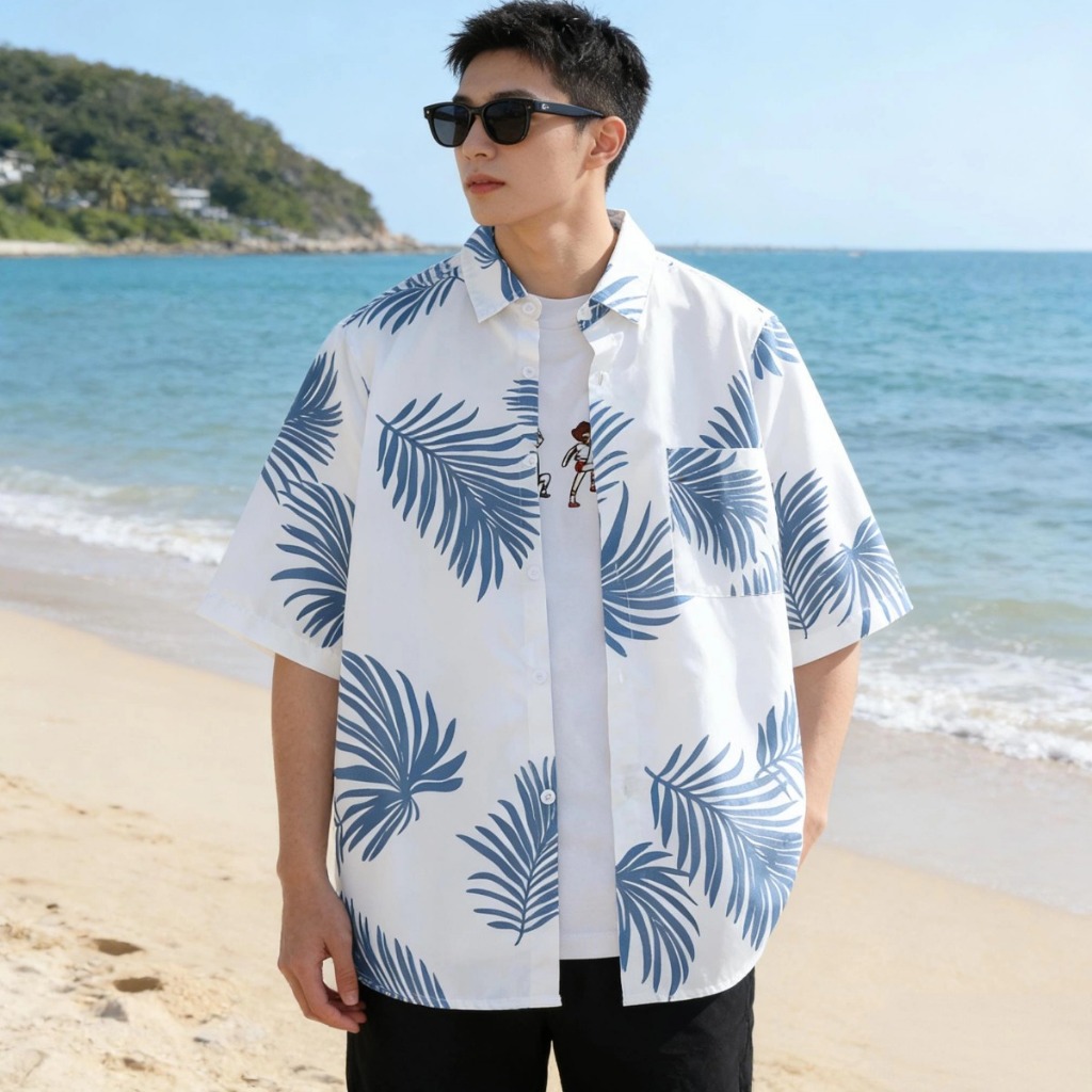 เสื้อไซส์ใหญ่ เสื้อฮาวาย 35-130KG ทรงหลวม ทำจากผ้าไหมเย็น ระบายอากาศได้  ใส่เที่ยวทะเลหรืออยู่บ้านชิลๆ รูปที่ 4