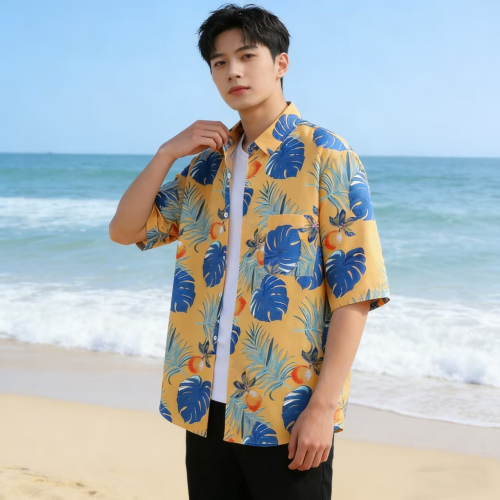 พร้อมส่ง เสื้อเชิ้ตลายดอก เสื้อฮาวาย ใส่เที่ยว ใส่เทศกาล พิมพ์ลายสวย
