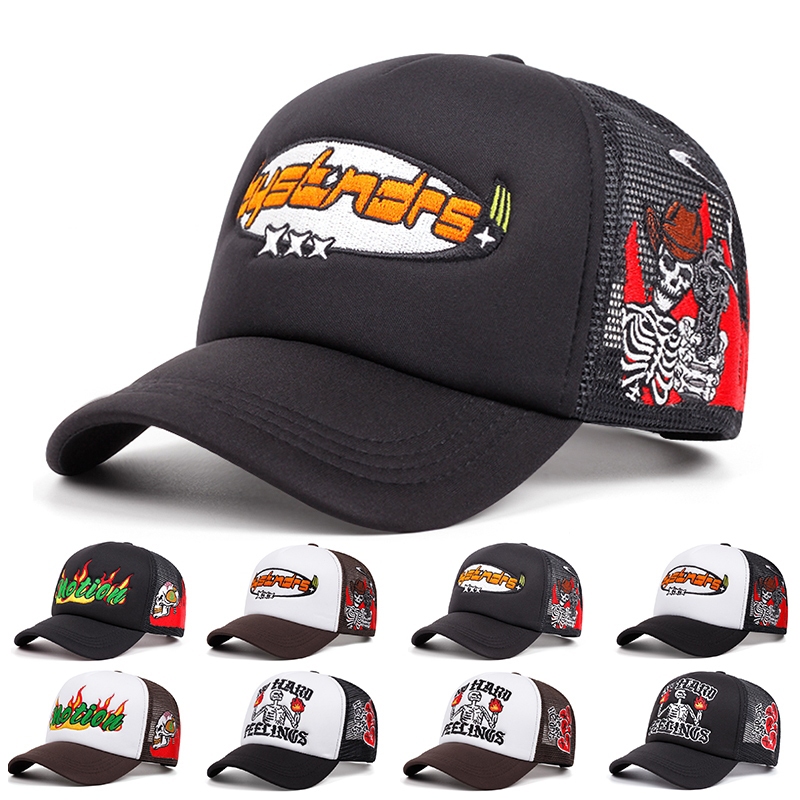 หมวกเบสบอล การออกแบบตาข่ายระบายอากาศ ปักลายตัวอักษร สไตล์เกาหลี trucker cap สําหรับผู้หญิง และผู้ชาย สามารถปรับได้ เหมาะ