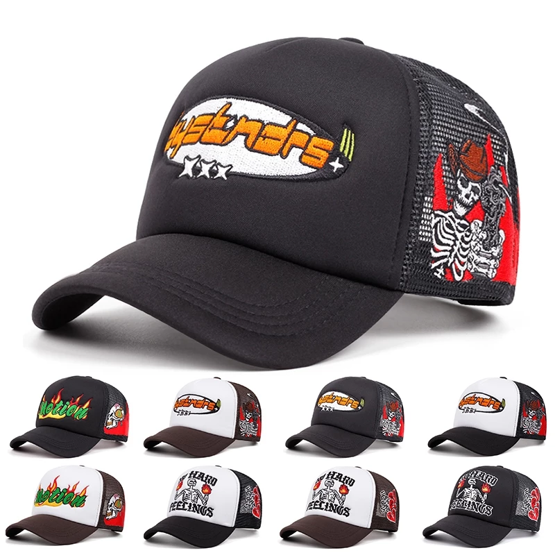 หมวกเบสบอล การออกแบบตาข่ายระบายอากาศ ปักลายตัวอักษร สไตล์เกาหลี trucker cap สําหรับผู้หญิง และผู้ชาย สามารถปรับได้ เหมาะ