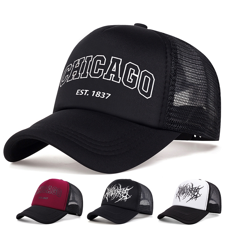 CHICAGO หมวกเบสบอล การออกแบบตาข่ายระบายอากาศ ปักลายตัวอักษร เหมาะสำหรับฤดูร้อน หมวกตาข่ายแฟชั่นสำหรับเล่นกีฬา